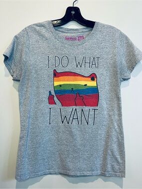 Sunfog I Do What I Want Cat Graphic T-Shirt Rainbow Heather Gray Medium